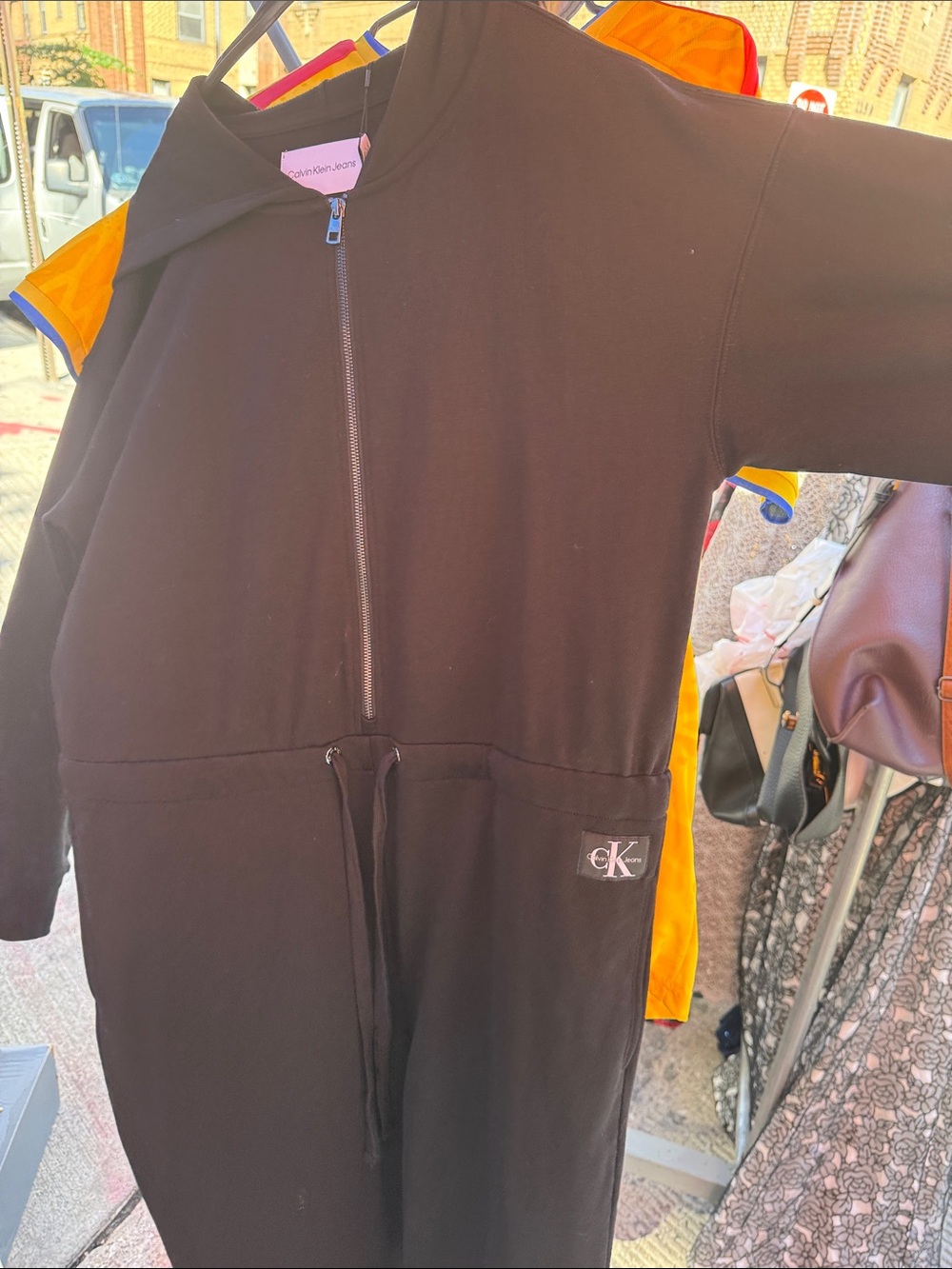 Kids black zip-up hooded garment